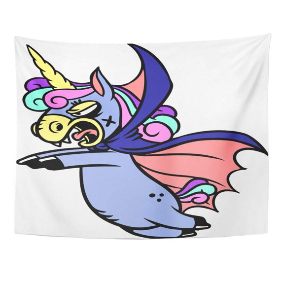 ZEALGNED The Shows Dracula Unicorn He Wears Blue Cape Has Fangs and Long Horn Despite His Mane Bright Colors Looks Wall Art Hanging Tapestry Home Decor for Living Room Bedroom Dorm 51x60 inch
