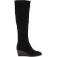 thumbnail image 3 of 1.State Kern Black Soft Suede Knee High Low Wedge Pointed Toe Dress Boots (Black, 9.5), 3 of 5