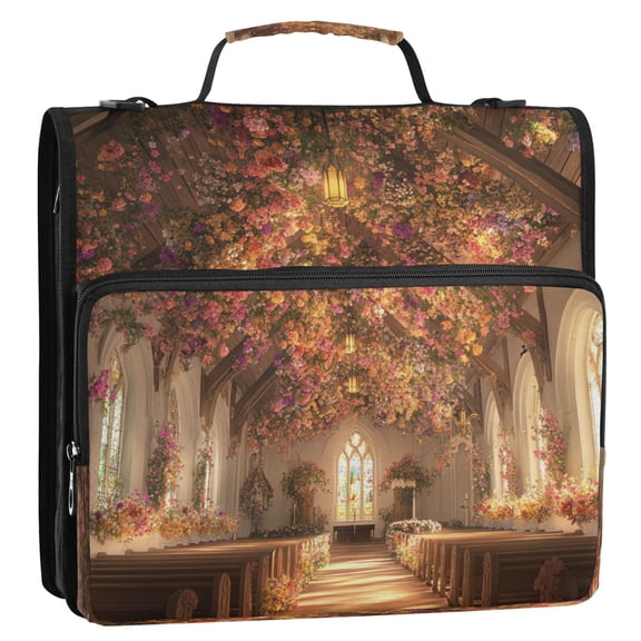 WOBOGO Beautiful Church Ring Binder Bag 1.5in Folder Organizer with Shoulder Strap for 13Inch Laptop and 500 Sheets of Paper