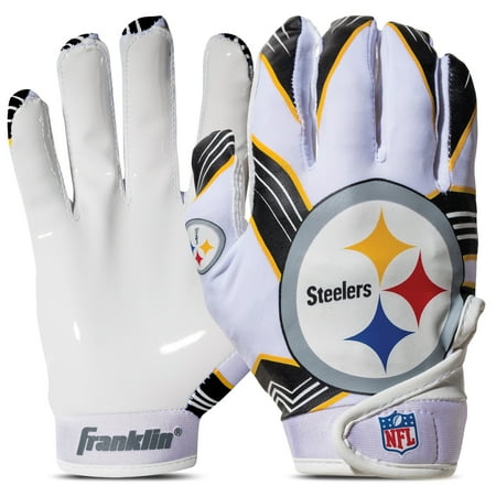 Franklin Sports Pittsburgh Steelers Youth NFL Football Receiver Gloves - Official NFL Team Logos - Kids Football Gear + Accessories - Youth M/L Pair