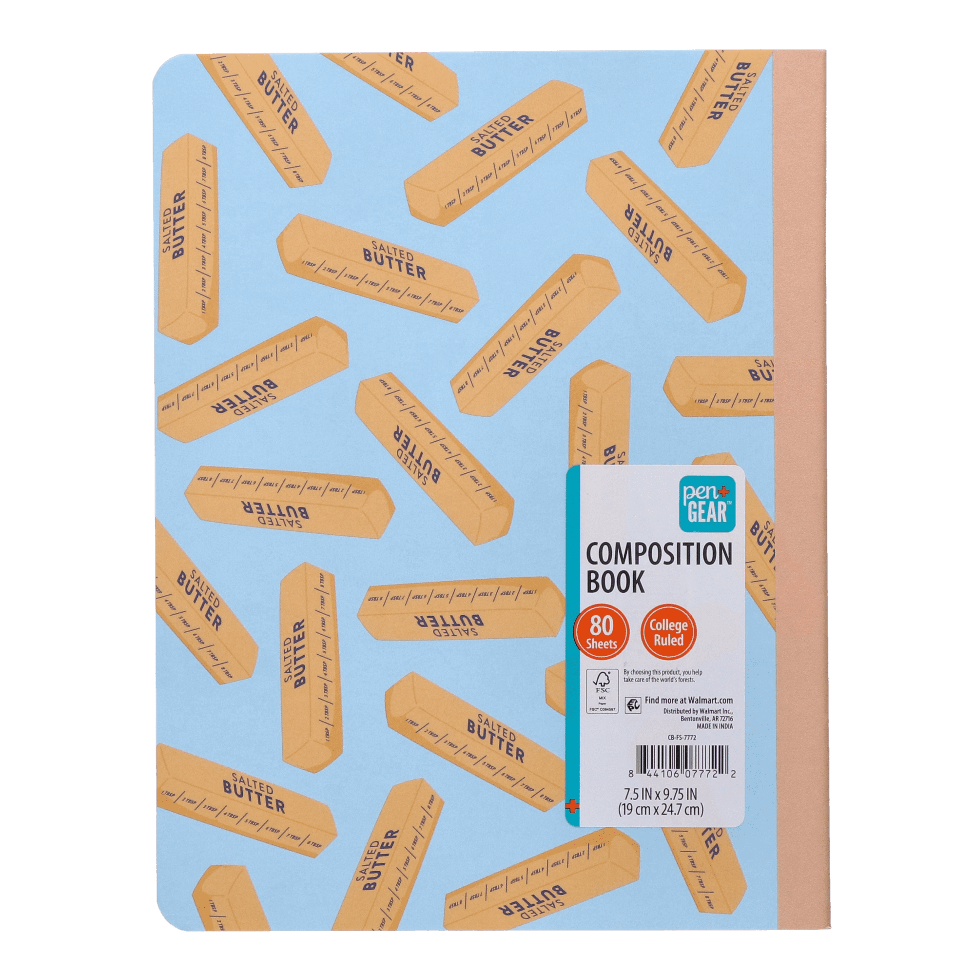 Pen+Gear College Ruled Poly Composition Book, 7.5" x 9.75", Blue and Yellow Salted Butter, 80 Sheets