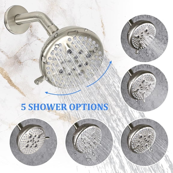 Shower Faucet Set, 5 Spray Rain Shower Fixtures, 5inchShower Head and HandleSet, Brushed Nickel shower kit with valve and shower head