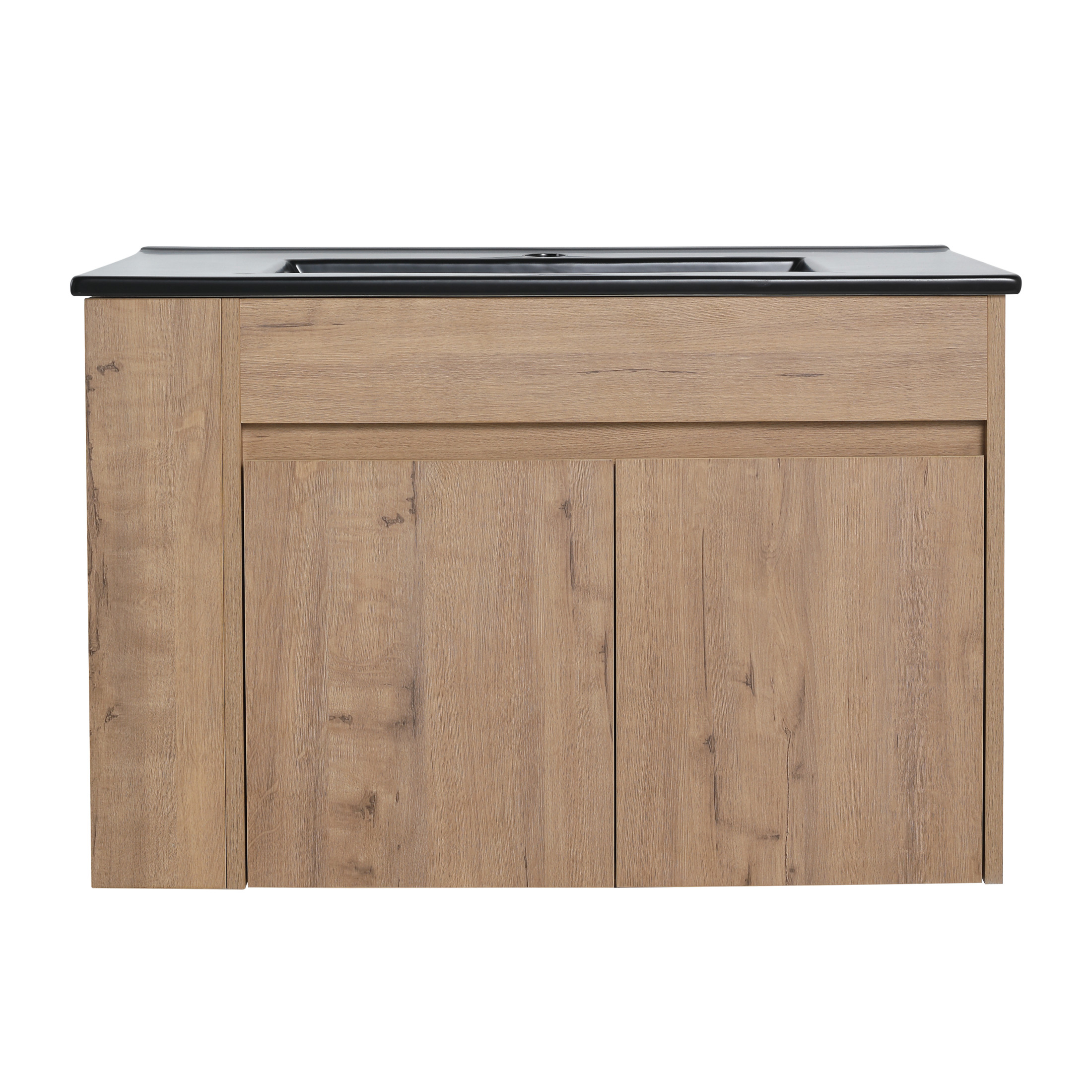 Noble House 30" Floating Bathroom Vanity with Black Ceramic Basin, Soft-Close, Adjustable Open Shelf, Imitative Oak