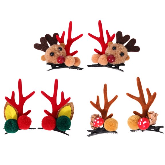 PTOOTP 6-Pack Reindeer Hair Barrettes Assorted Colors Festive Holiday Hair Clips for Girls Christmas Accessories