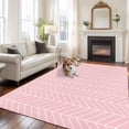 thumbnail image 2 of Pink Geometric Area Rugs 8'x10', Washable Small Throw Rugs for Living Room Patio, Modern Minimalism Solid Color Striped Indoor Outdoor Rug Non-Slip Low Pile Carpet Runner Reversible Floor Mats, 2 of 8