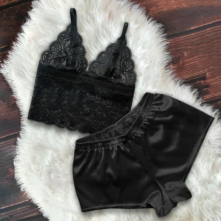 Underwear clearance under $3.00 Bras For Couples Kinky Women Satin Lace V-Neck Camisole Bowknot Shorts Set Sleepwear Pajamas Lingerie