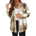 thumbnail image 2 of Siilsaa Womens Plaid Sherpa Lined Jacket Winter Button Up Flannel Jackets Oversized Fleece Fuzzy Warm Coat Jackets Khaki,L, 2 of 5
