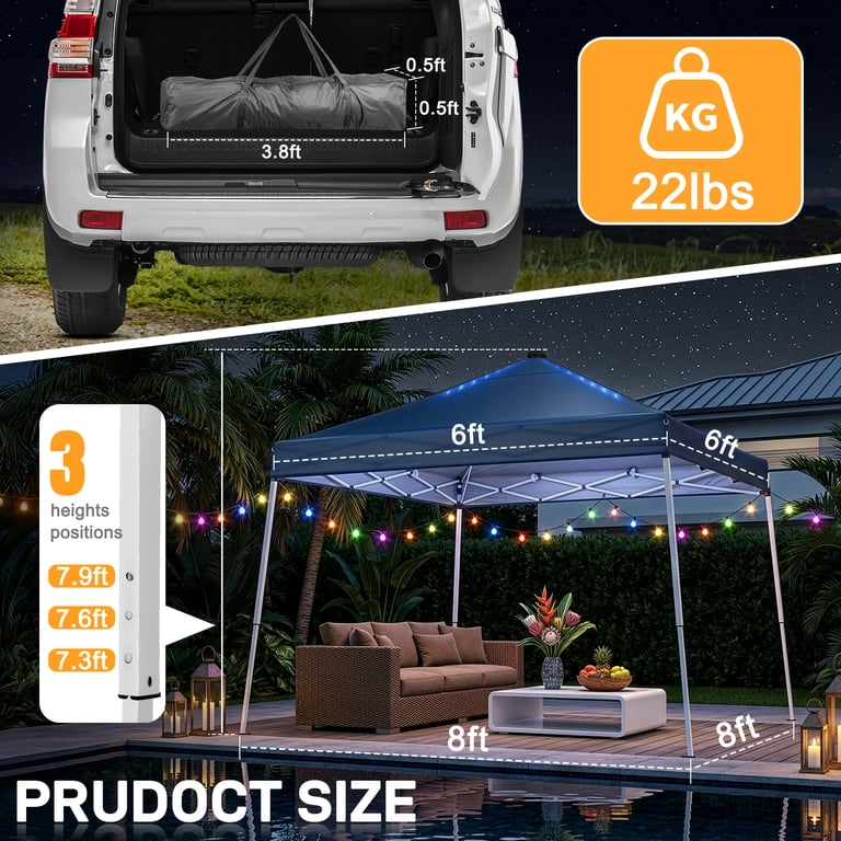 Ktaxon 10ft x 10ft Ez Pop Up Canopy Tent with Lights,LED Frame