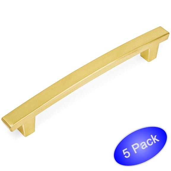 5 Pack - Cosmas 5239BB Brushed Brass Contemporary Cabinet Hardware Handle Pull - 5" Inch (128mm) Hole Centers