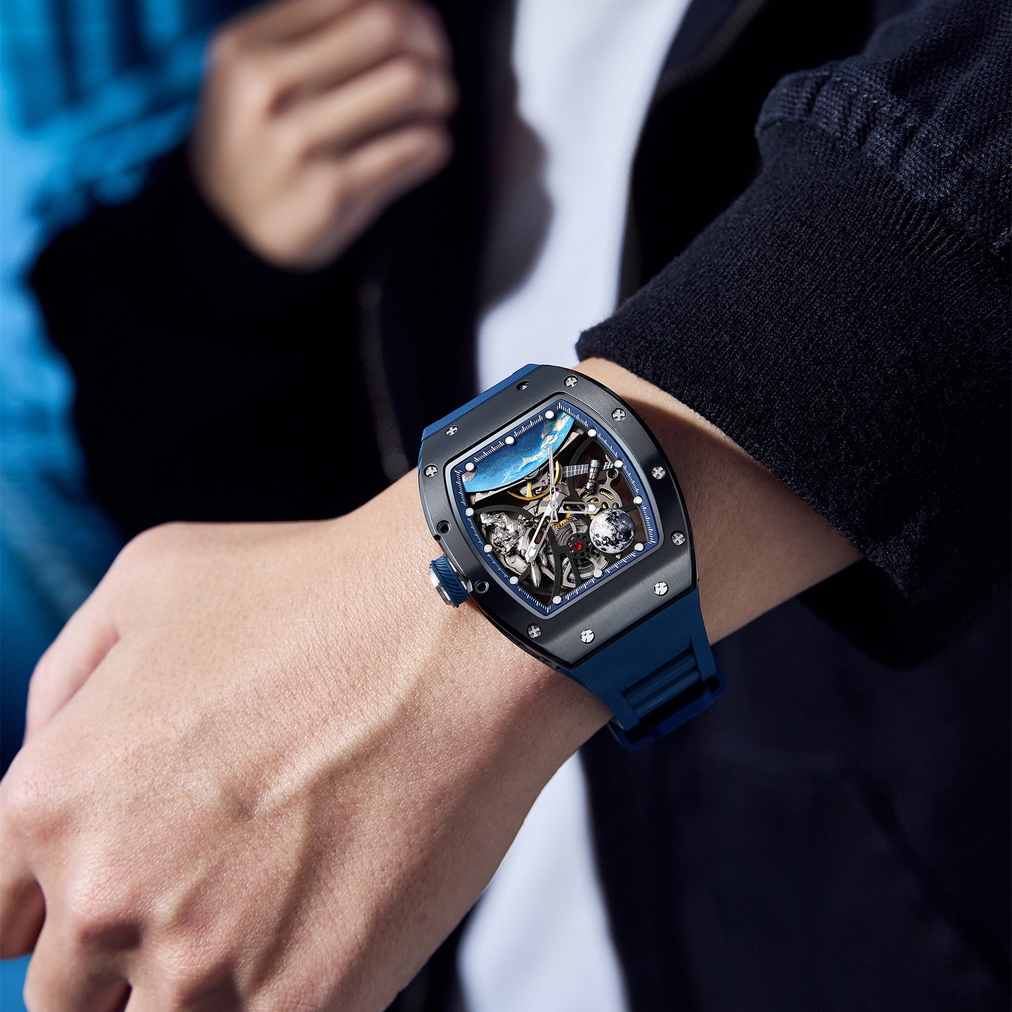 MEGIR Skeleton Dial Automatic Mechanical Movement Watches for Men Waterproof Sport Wristwatch Clock