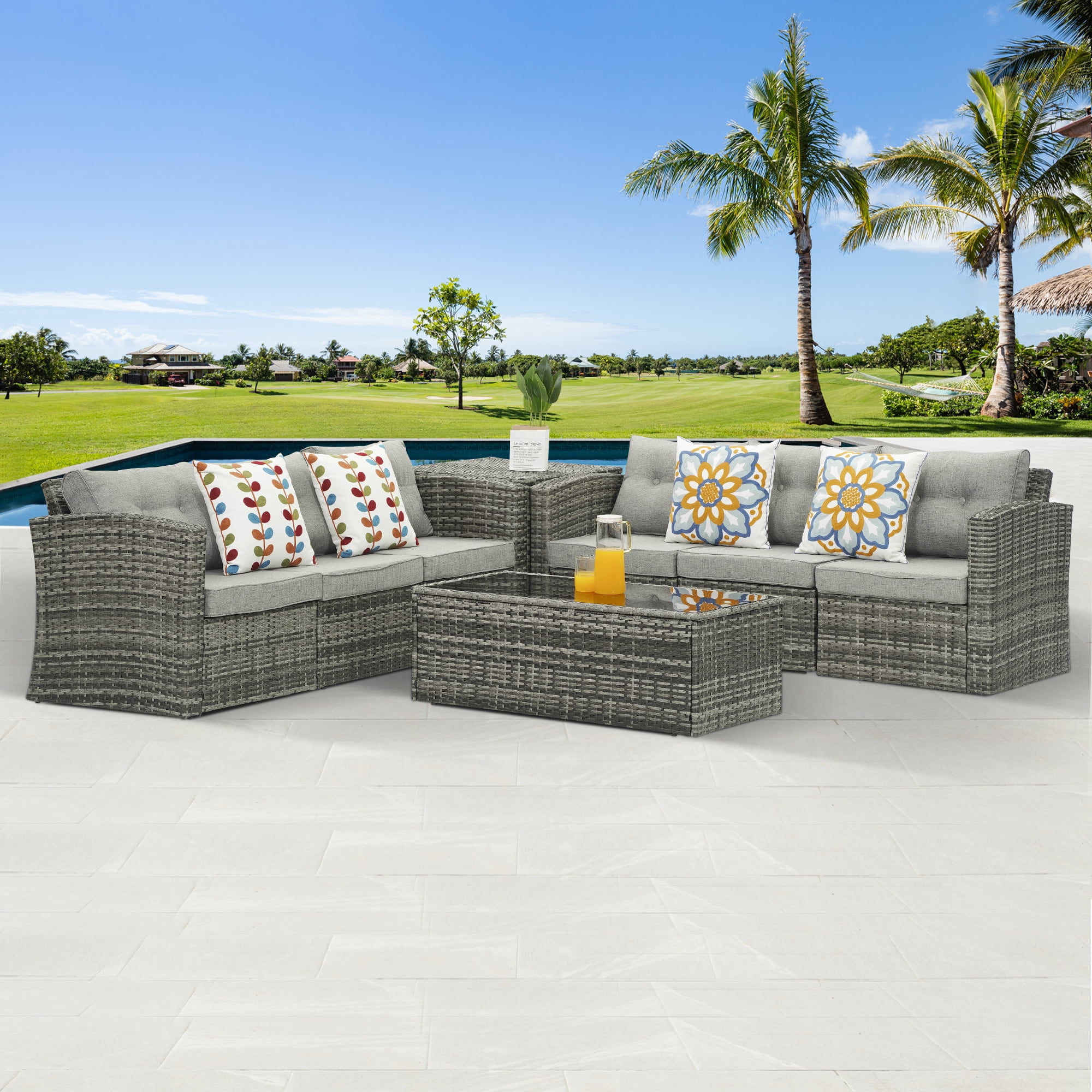 Sunvivi Patio Furniture Set with Cushions,PE Wicker Outdoor