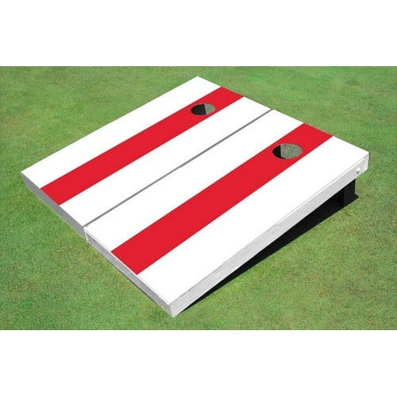 Red And White Long Stripe No Stripe Cornhole Boards