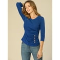 thumbnail image 4 of INSPIRE CHIC Women's Button Decor V Neck 3/4 Sleeve Solid Blouse Knitted Ruched Top, 4 of 6
