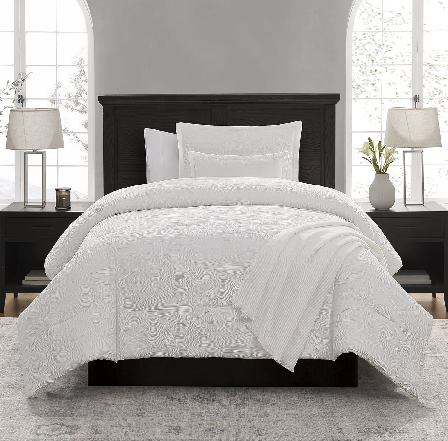 Mainstays Marble 4-Piece White Jacquard Comforter Set, Twin/Twin XL
