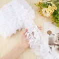 thumbnail image 3 of White 3-Layer Pleated Chiffon Lace Trim 4 Inch Width Ruffled Satin Organza Lace Fabric Frills Wide Mesh Tulle Woven Ruffle Fringe for Sewing Clothing Curtain Wedding Decor Dress Crafts DIY, 3 of 9