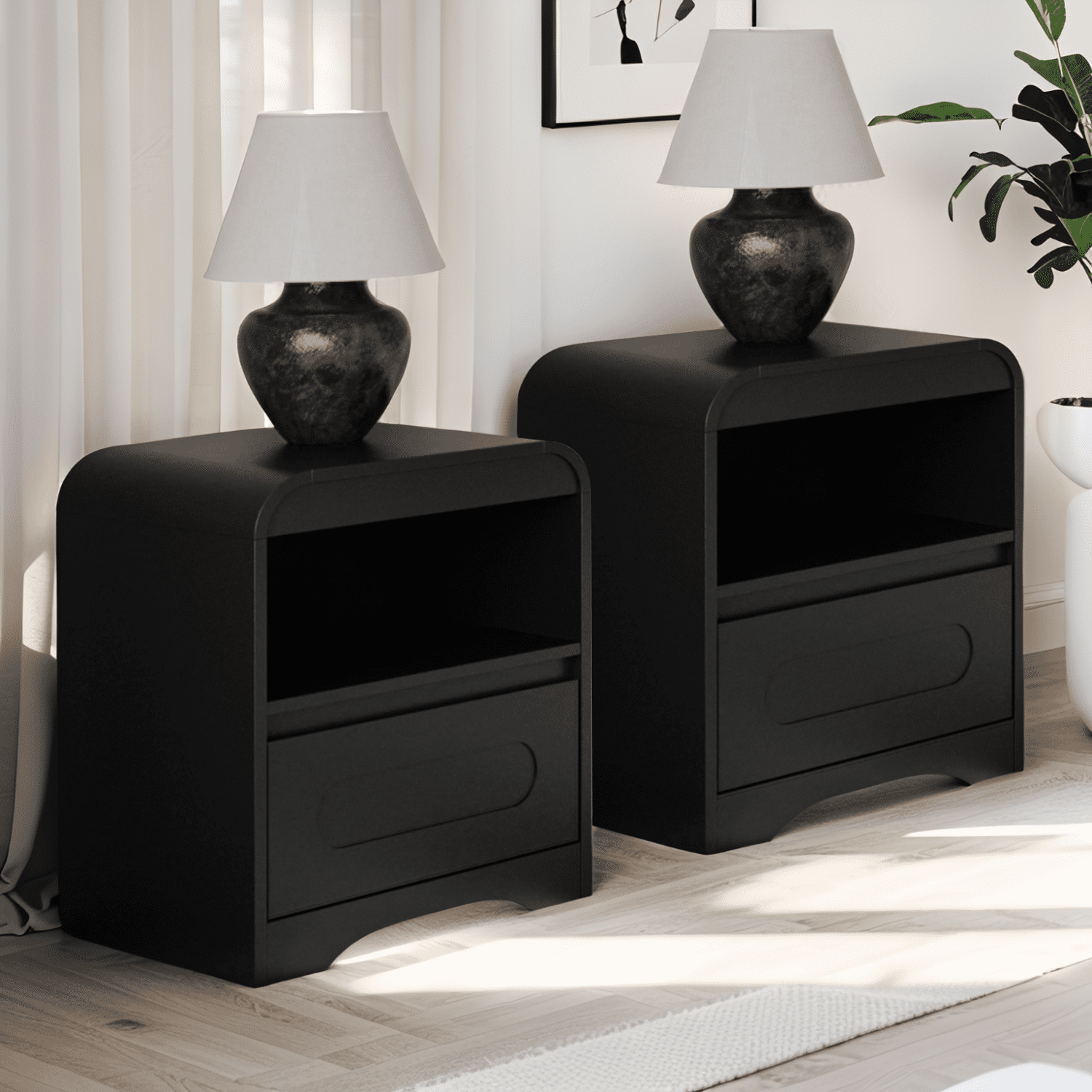 2 piece black dresser set Furniture of America Forma Mid-Century Modern 2-piece Black Solid Wood Dresser and Mirror Set