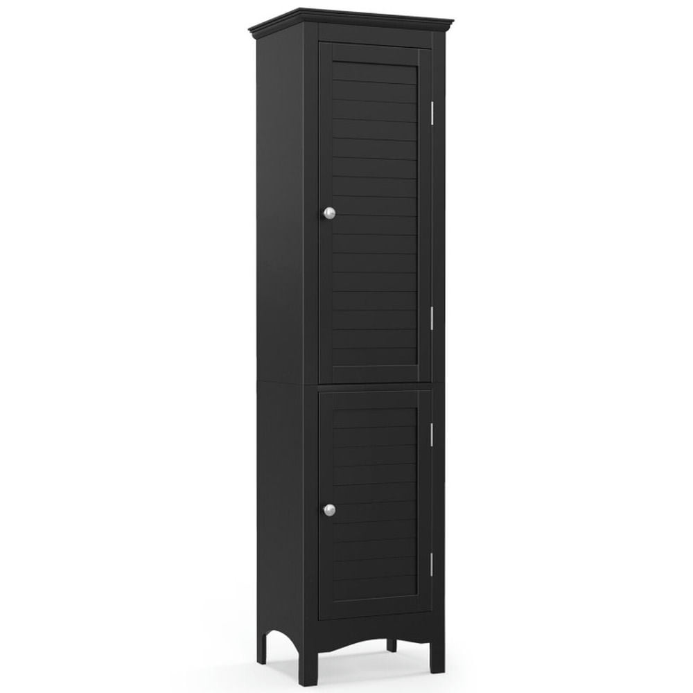 GVN Tall Bathroom Floor Cabinet with Shutter Doors and Adjustable Shelf-Black, Bathroom Cabinet Storage for Entryway Storage, Home Office Furniture