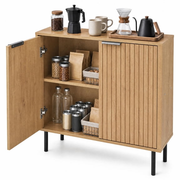 Giantex Fluted Buffet Cabinet 2-Door Sideboard Storage Cabinet for Kitchen Dining Room, Beige