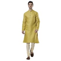Ethnix Men's Indian Classic Collar Fine Textured Cotton Kurta Tunic Pajama Set; Gold; XL