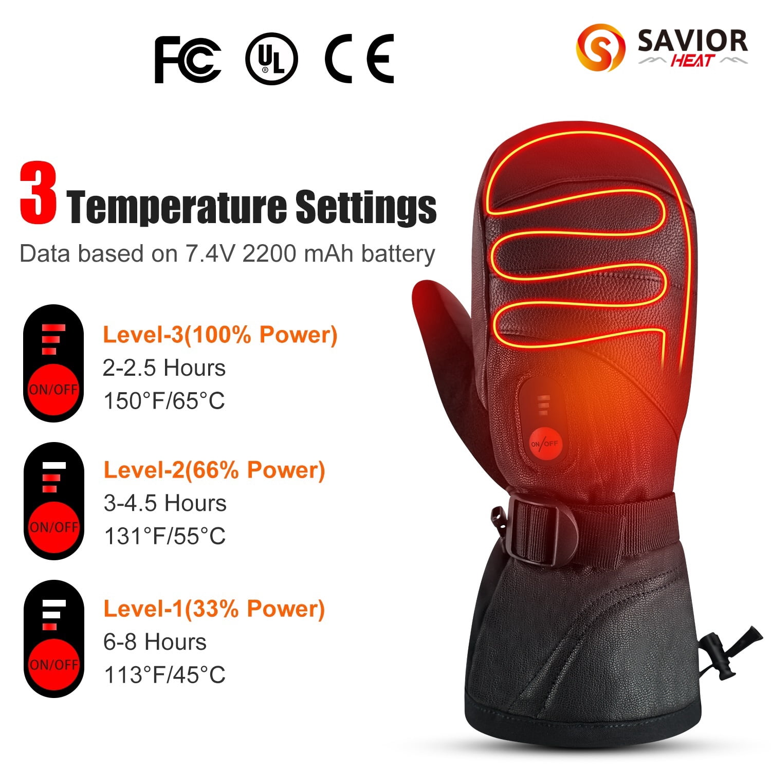 Savior Heated Gloves Ski Mittens Touch Screen Fingers Waterproof Windproof Battery Heated Mitten Gloves Mens Womens