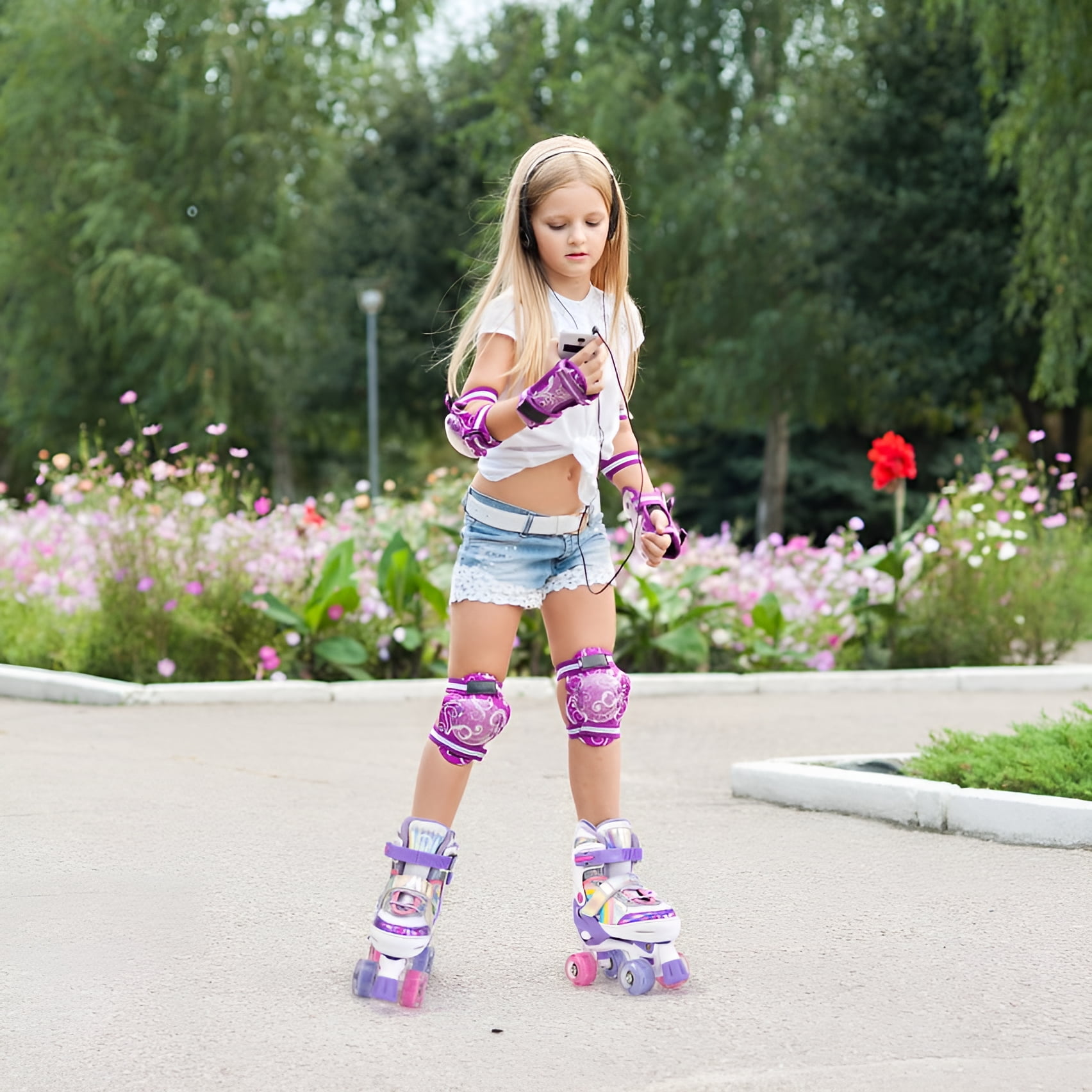 2PM SPORTS SULIFEEL Rainbow Unicorn Adjustable Roller Skates for Kids with Light up Wheels