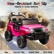 12 Volt Ride on Toys for Toddlers w/Remote Control, Electric Ride on Truck Car w/ Shock Absorption, 3 Speeds, Bluetooth, Lights, Steering Wheel Quick Release (Pink)