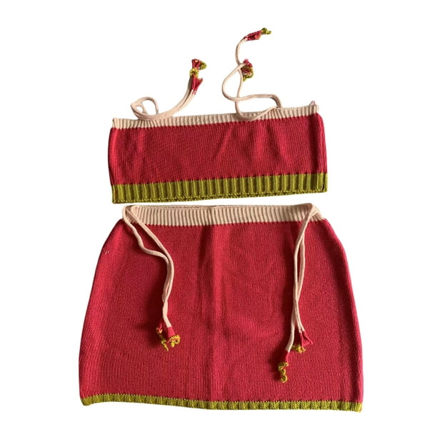 VISgogo Trajes de dos piezas para mujer, blusas cortas con tirantes de espagueti y ribete de patchwork + minifalda con cintura elástica VISgogo moda