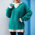 thumbnail image 2 of Arlun Women's Winter V-Neck Long Sleeve Loose Cable Knit Sweaters Pullover Fashion Simple Comfortable Solid Color Relaxed Fit Drop Shoulder Tops Stylish Outwear Mint Green XXXXXL, 2 of 4