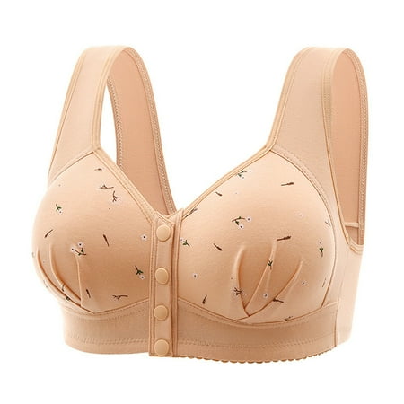 Clearance!BKQCNKM Bras for Women No Underwire Front Closure Bras for Women Plus Size Bras for Women Solid Color Underwear Adjustable Breathable Comfort Bra Cotton Bras for Women Beige 4XL