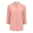 thumbnail image 6 of Endives Women's Linen Shirt 3/4 Sleeve Shirt Fashion Casual Solid Color Shirts Button Down Shirts For Women Spring Summer Pink, 6 of 6