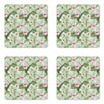 thumbnail image 1 of Exotic Coaster Set of 4, Botanical Theme Tropical Pinkish Flowers Hibiscus and Monsteras in Realistic Style, Square Hardboard Gloss Coasters, Standard Size, Multicolor, by Ambesonne, 1 of 2
