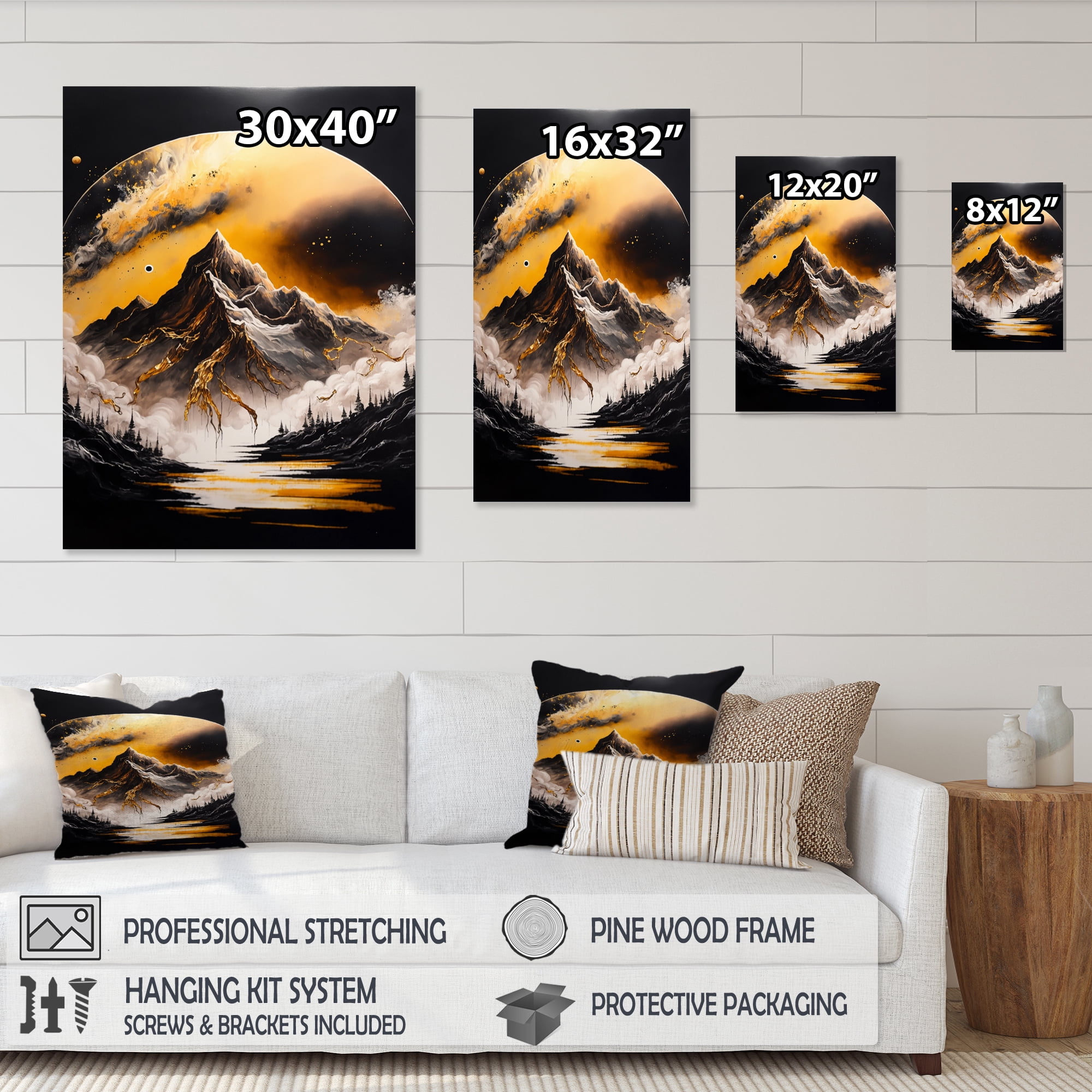 Designart Black And Gold Mountain Landscape VI Canvas Wall Art