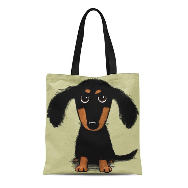 ASHLEIGH Canvas Tote Bag Wiener Long Haired Dachshund Dog Weiner Funny