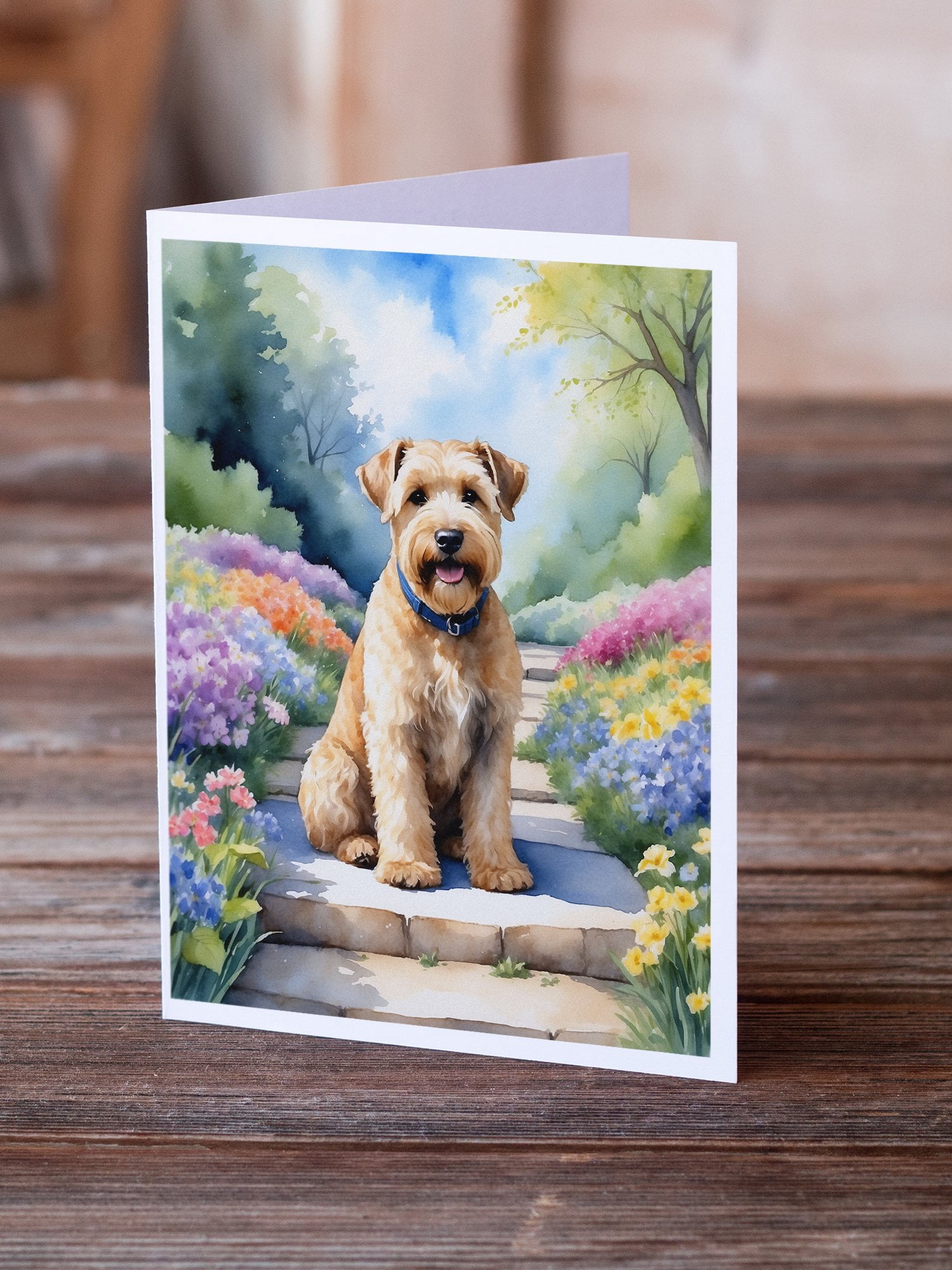 Wheaten Terrier Spring Path Greeting Cards Pack of 8 7 in x 5 in