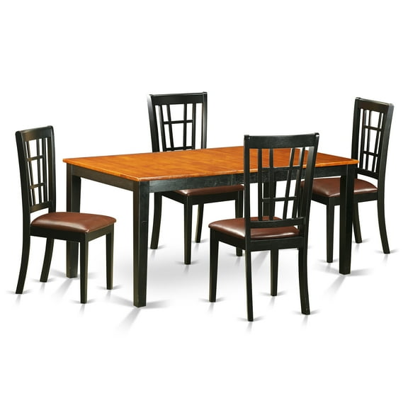 East West Furniture Nicoli 5-piece Wood Dining Table and Chairs in Black/Cherry
