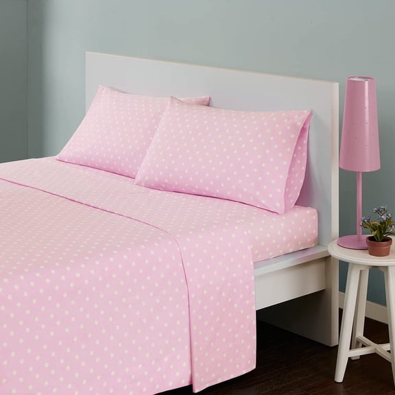 Mi Zone Pink Full Size Sheet Sets Kids Polka Dot Sheets for Girls Cotton Percale Soft Sheet Set