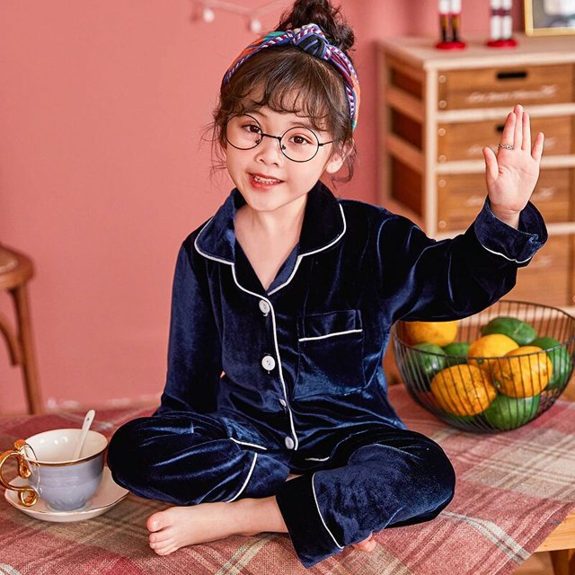 Conjunto de Pijamas de terciopelo Coral para niños y niñas, ropa de dormir de manga larga de terciopelo cálido para invierno, traje de Año Nuevo para estar en casa