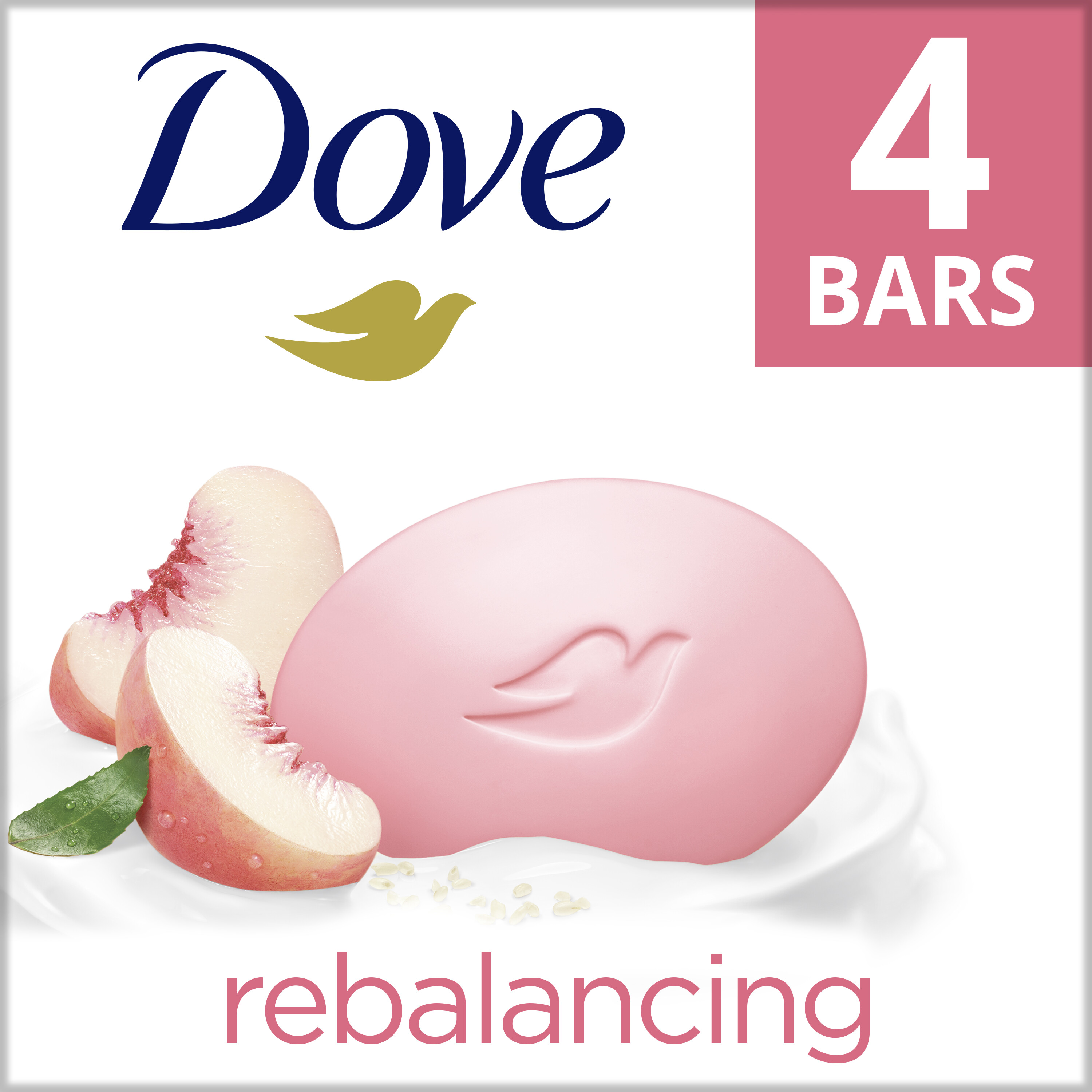 Dove Rebalancing Beauty Bar Soap White Peach & Rice Milk, 3.75 oz 4 Bars - image 2 of 6