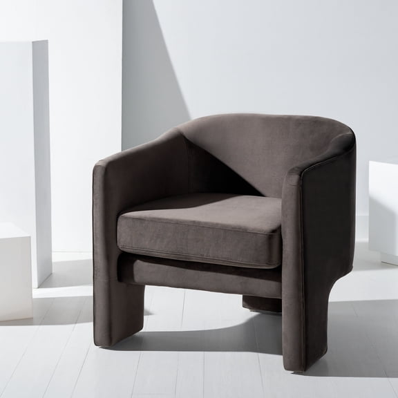 SAFAVIEH Couture Londyn Modern Velvet Solid Accent Chair, Dark Brown