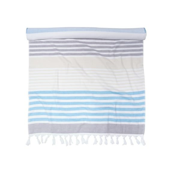100% Cotton Fouta Beach Towel, Meera Stripes (Teal)
