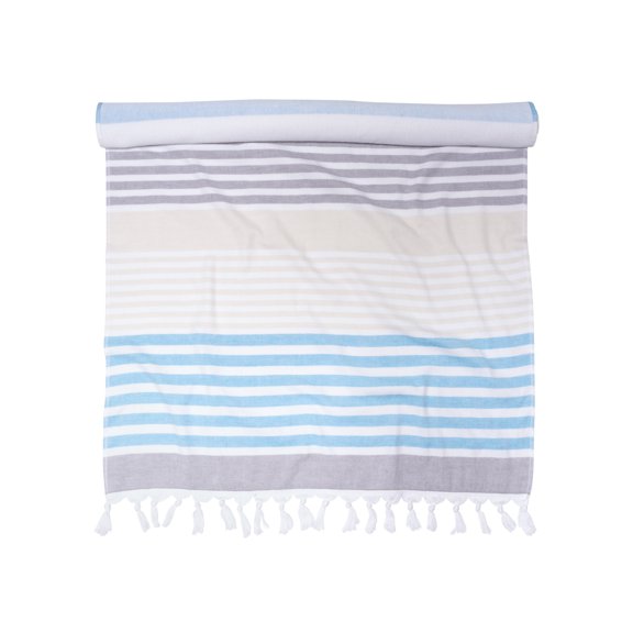 100% Cotton Fouta Beach Towel, Meera Stripes (Teal)