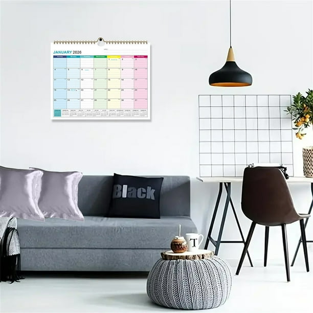 Fiudx Calendario de Pared 2026-2027, Encuadernación de Doble Espiral, Blocs de Escritura Diarios Grandes, Festivos Destacados, Papel Grueso, Diseño Funcional, Uso En Oficina y Hogar, Tamaño 14,8 X 11