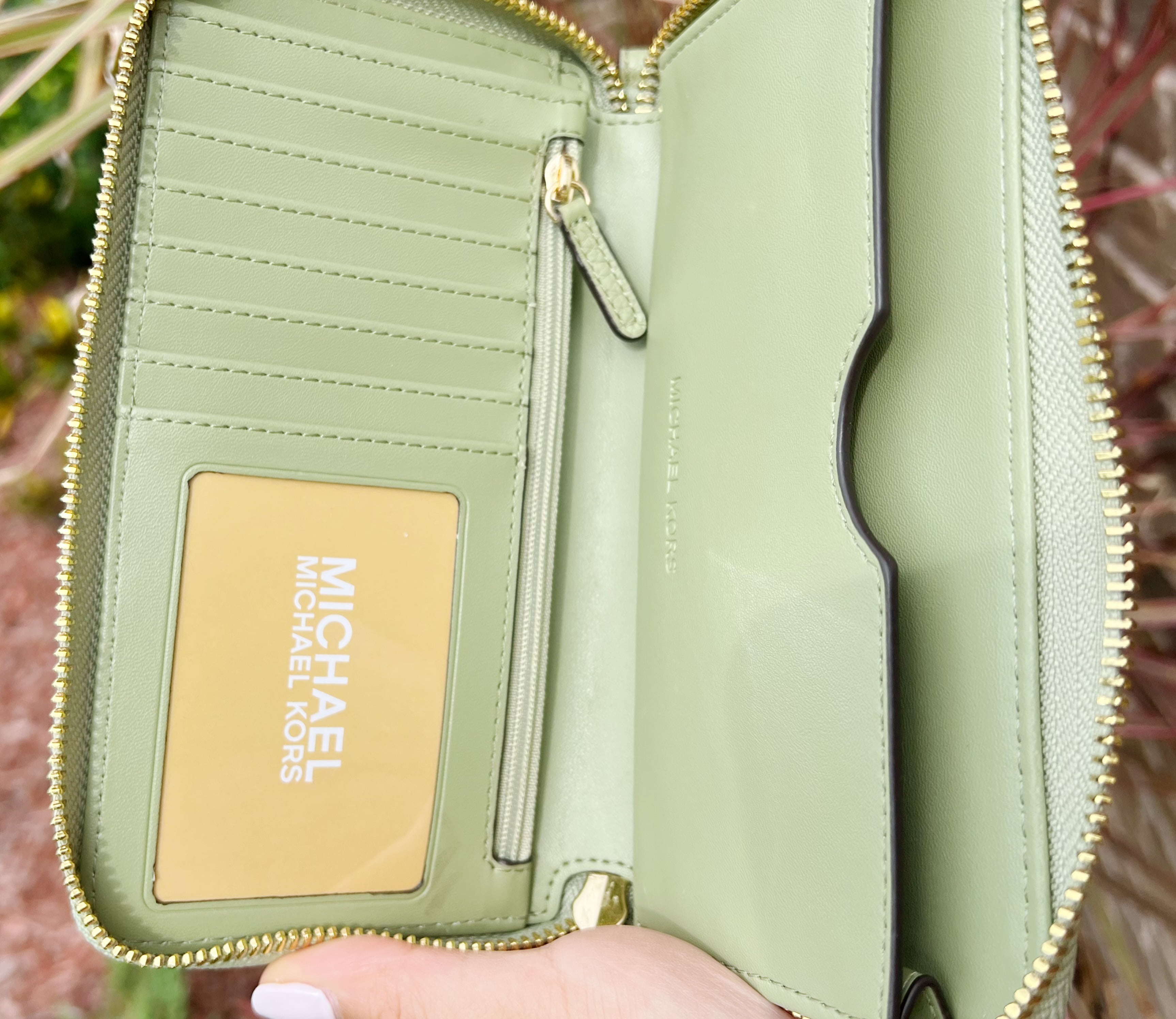 Michael Kors Emilia Small Bucket Bag Crossbody Light Sage Green + Phone  Wristlet 