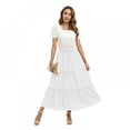 thumbnail image 2 of Women's Tiered Maxi Skirt Elastic High Waist Boho Skirts with Drawstring Solid Color Ruffle Swing Long Skirt, White S-2XL, 2 of 9