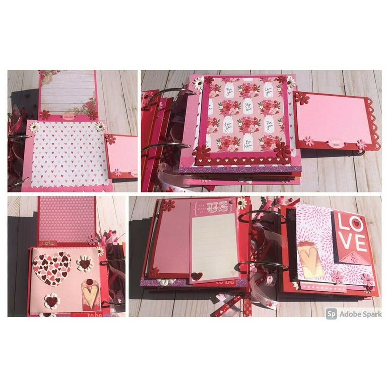 Lelinta DIY Scrapbook Photo Album 7 x 7 inch, Homemade with Love Kit 18 Pages Red Scrapbook Paper with Scrapbooking Kits Suitable for Anniversary
