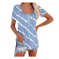 thumbnail image 2 of ICHUANYI Clearance Fashion Women Twill Button Neckline Short Sleeve Round Neck Casual T-shirt(Light blue, XL) ICHUANYI WER2023081111218, 2 of 4