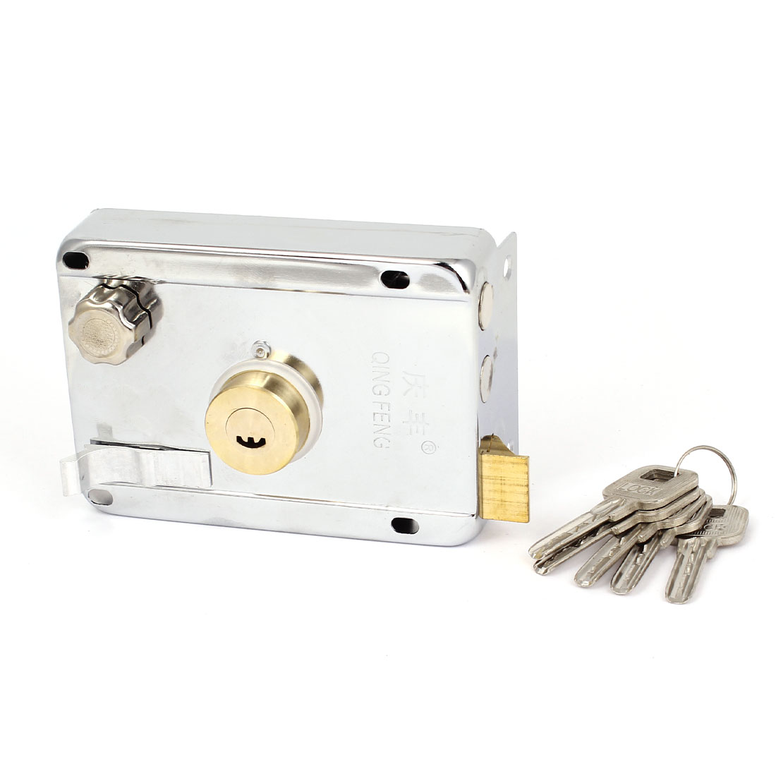 Door Gate Right Hand Dual Cylinder Deadbolt Spring Latch Rim Lock w 5 Keys