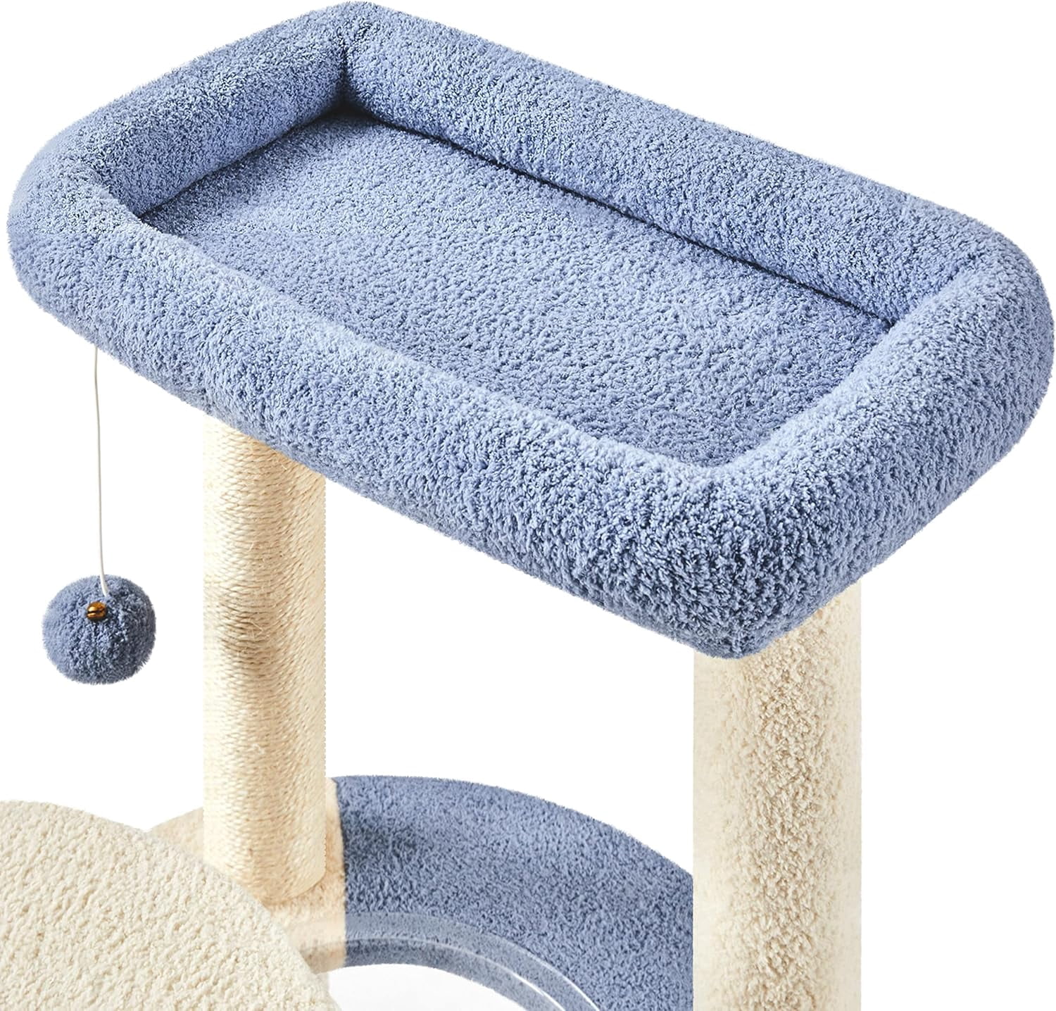 LEHOME Cat Scratching Posts with Cat Bed, 35in Cat Scratcher with 2 Scratching Posts for Indoor Cats, Sisal Scratch Posts with Replaceable Ball for Kittens Adults Cats