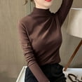 thumbnail image 5 of POETANCE Clearance Women Slim Casual Solid Long Sleeve Turtleneck Blouse Tops Slim Fit Stretchy Layer Tee Shirts Summer Savings Clearance, 5 of 7
