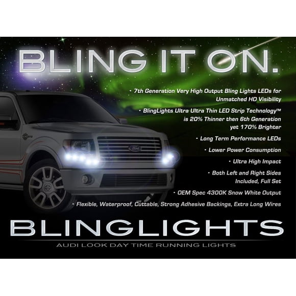 For Ford F-150 F150 LED DRL Light Strips Headlamps Headlights Head Lamps Day Time Running Strip Lights